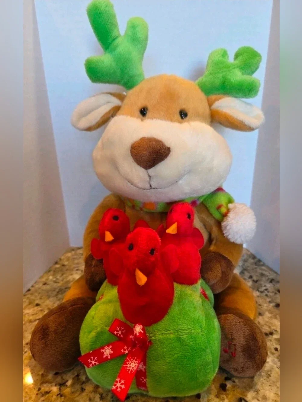 Avon Christmas Animated Plush Reindeer W/ Chirping Birds Deck The Halls Light